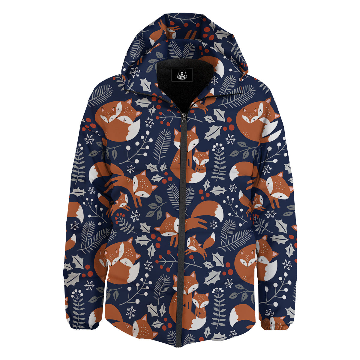 Fox Winter Print Pattern Down Jacket-grizzshop