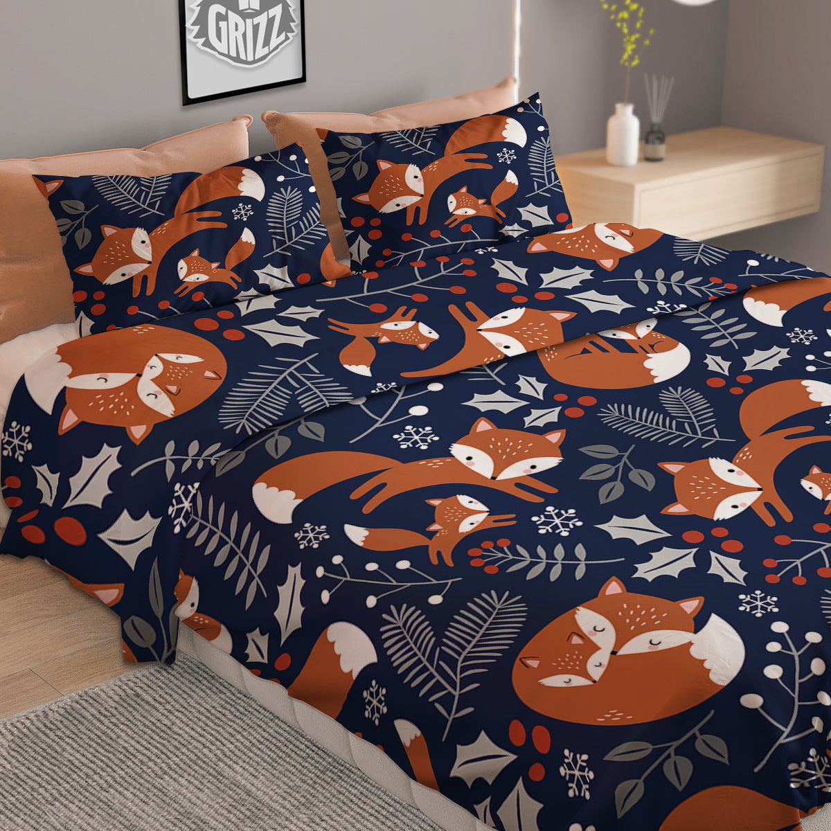 Fox Winter Print Pattern Duvet Cover Bedding Set