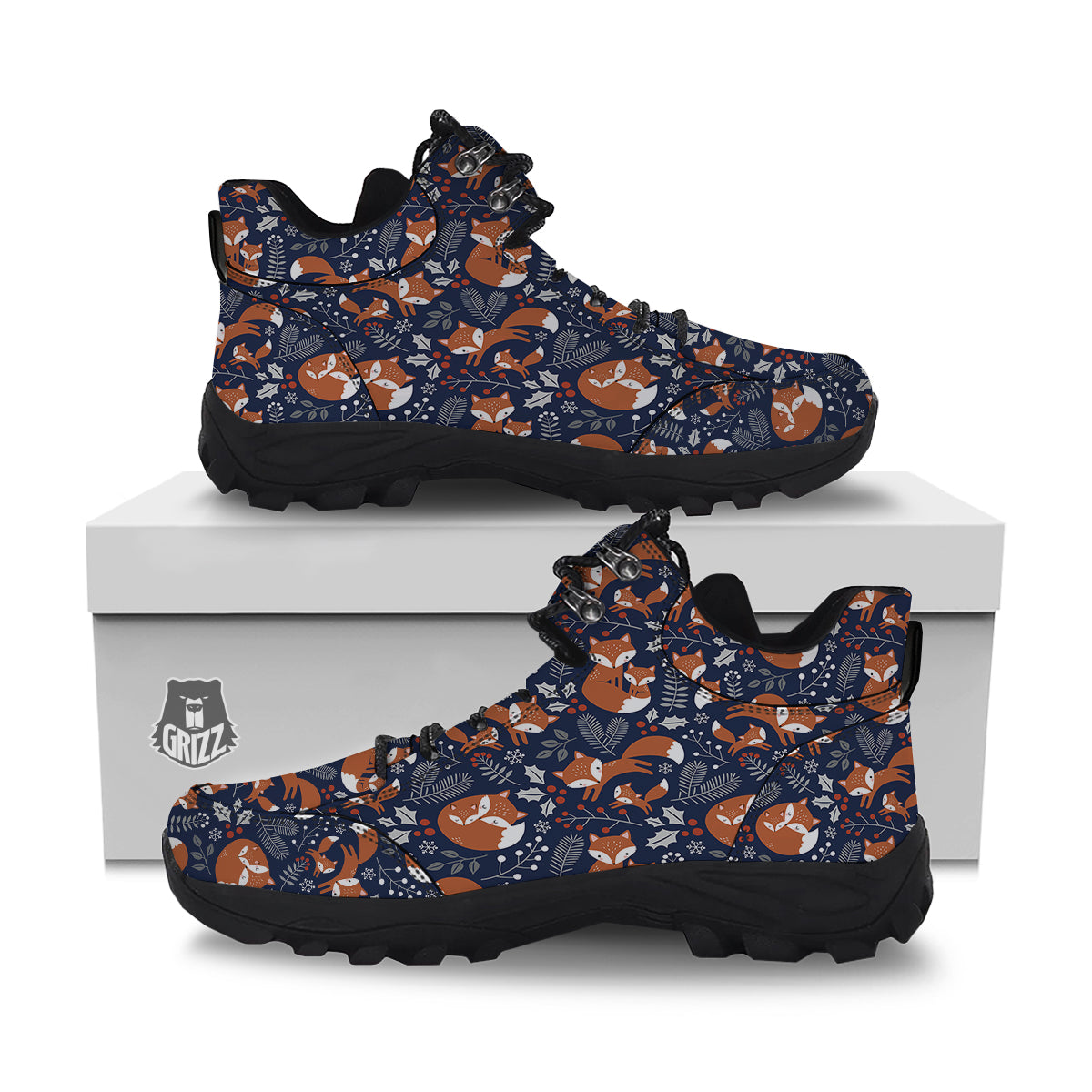 Fox Winter Print Pattern Hiking Shoes-grizzshop