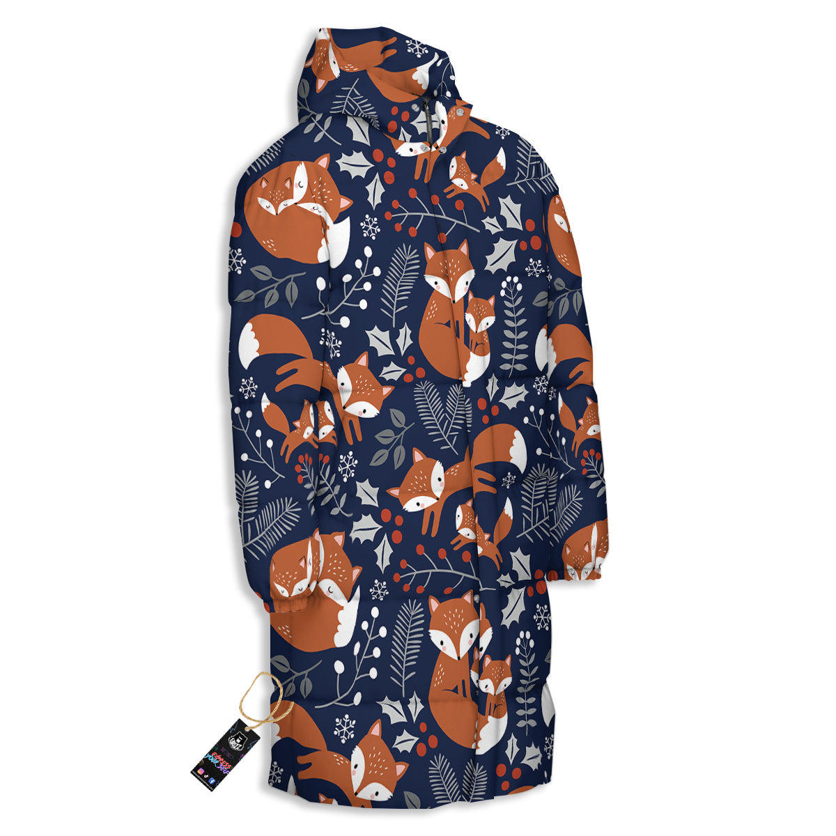 Fox Winter Print Pattern Long Down Jacket-grizzshop