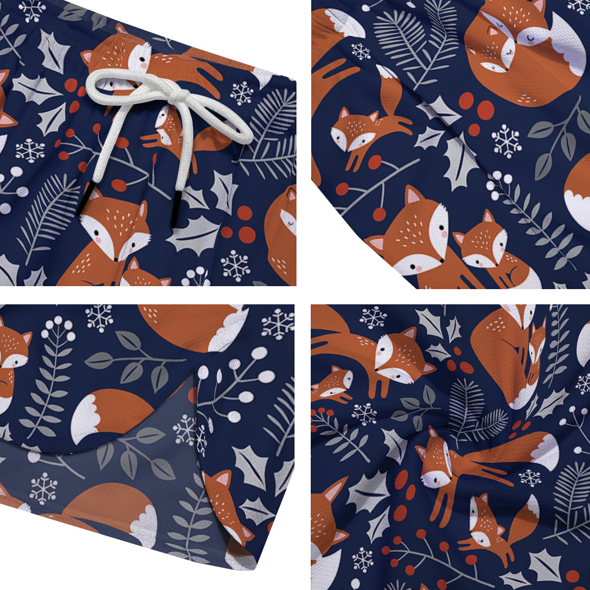 Fox Winter Print Pattern Men's Running Shorts-grizzshop