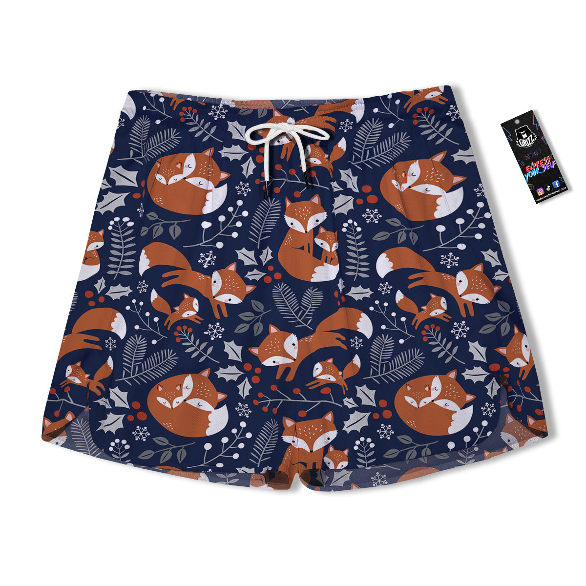 Fox Winter Print Pattern Men's Running Shorts-grizzshop
