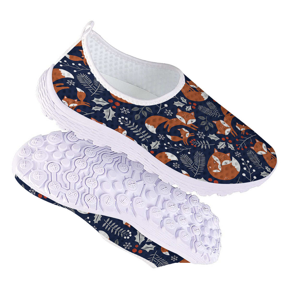 Fox Winter Print Pattern Nurse Shoes-grizzshop