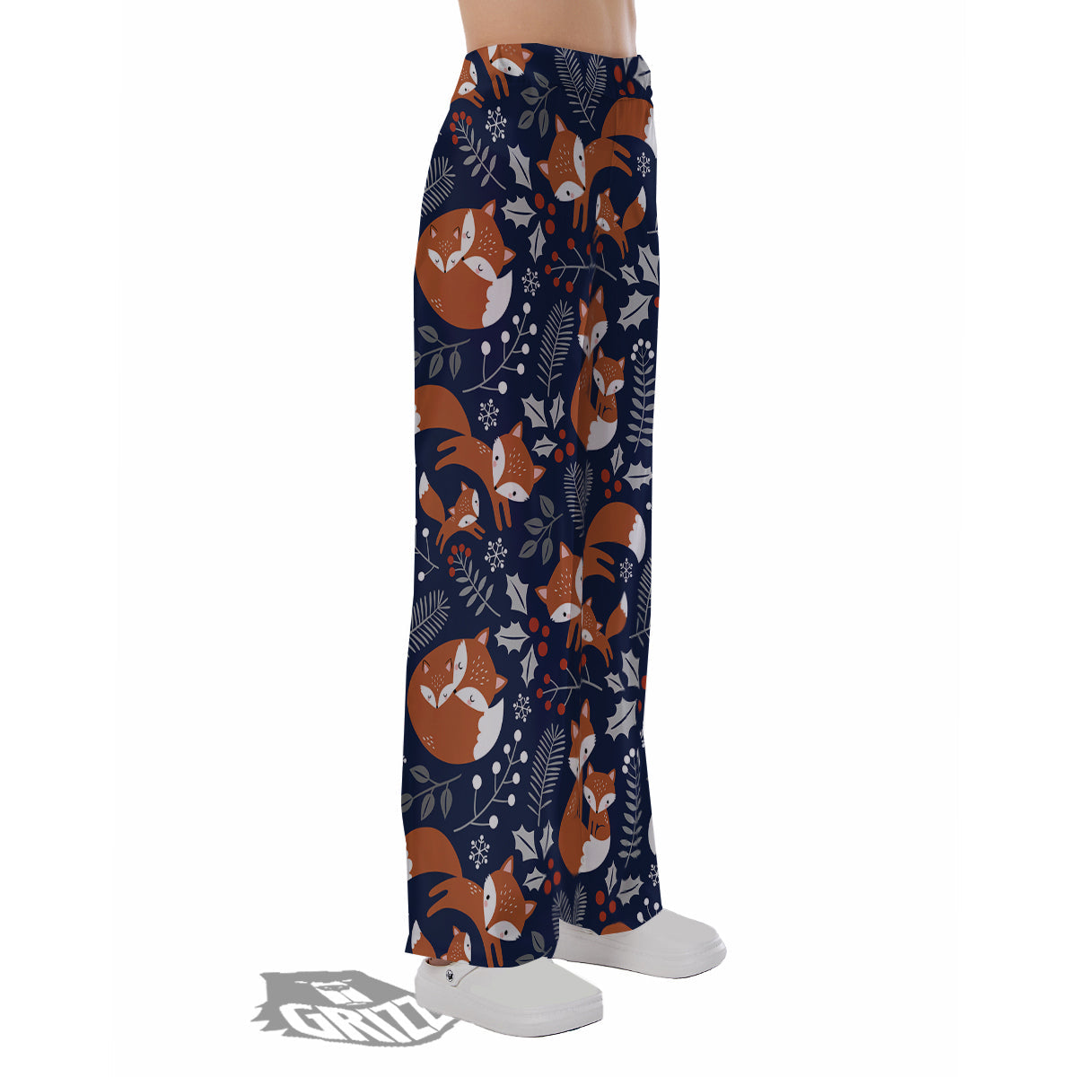 Fox Winter Print Pattern Pajama Pants-grizzshop