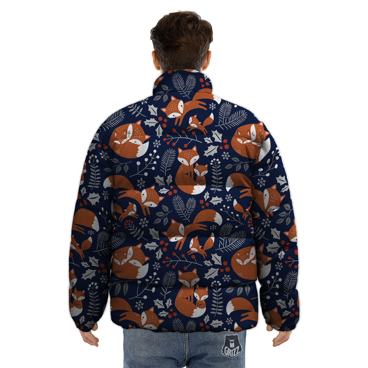 Fox Winter Print Pattern Puffer Jacket-grizzshop