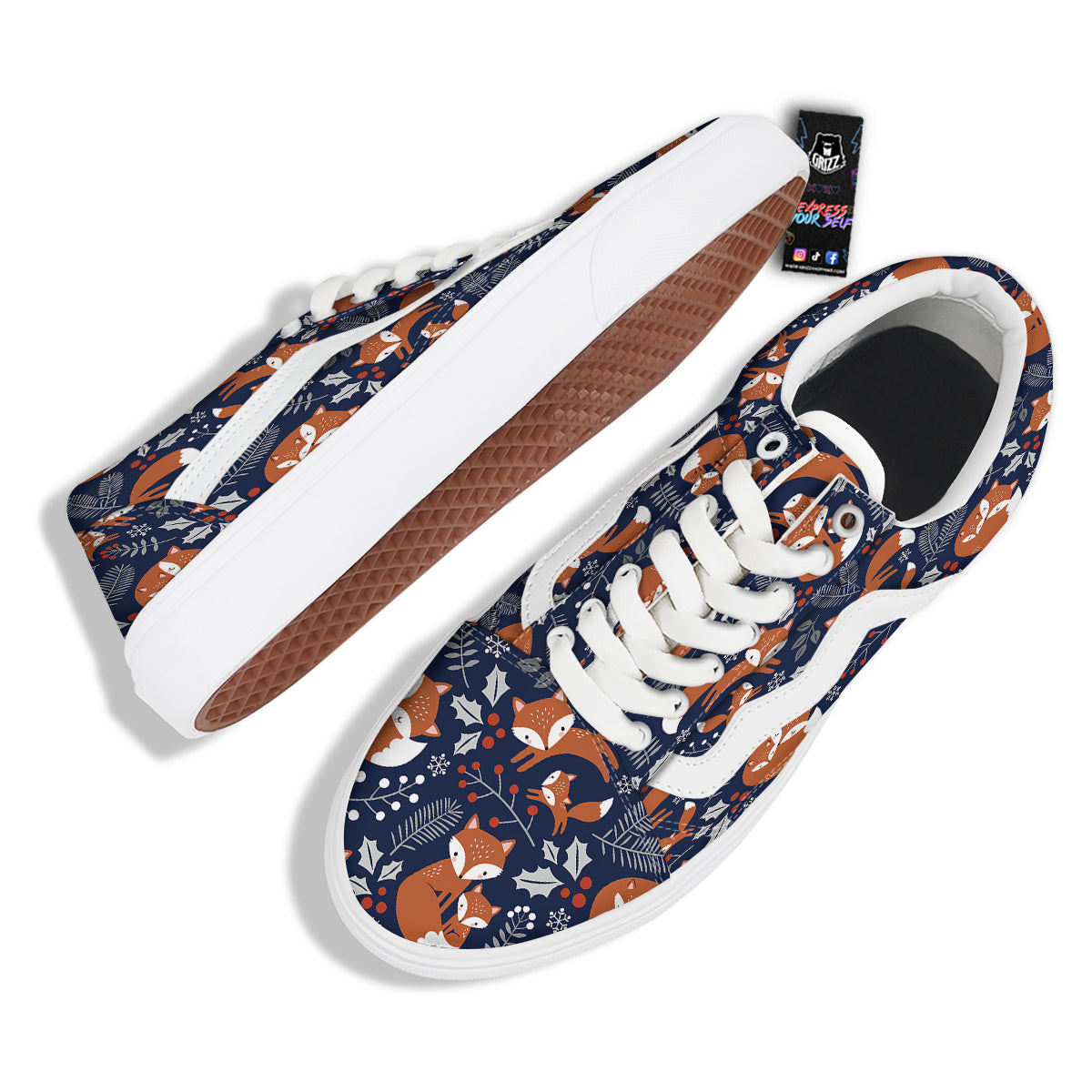 Fox Winter Print Pattern Skate Shoes-grizzshop