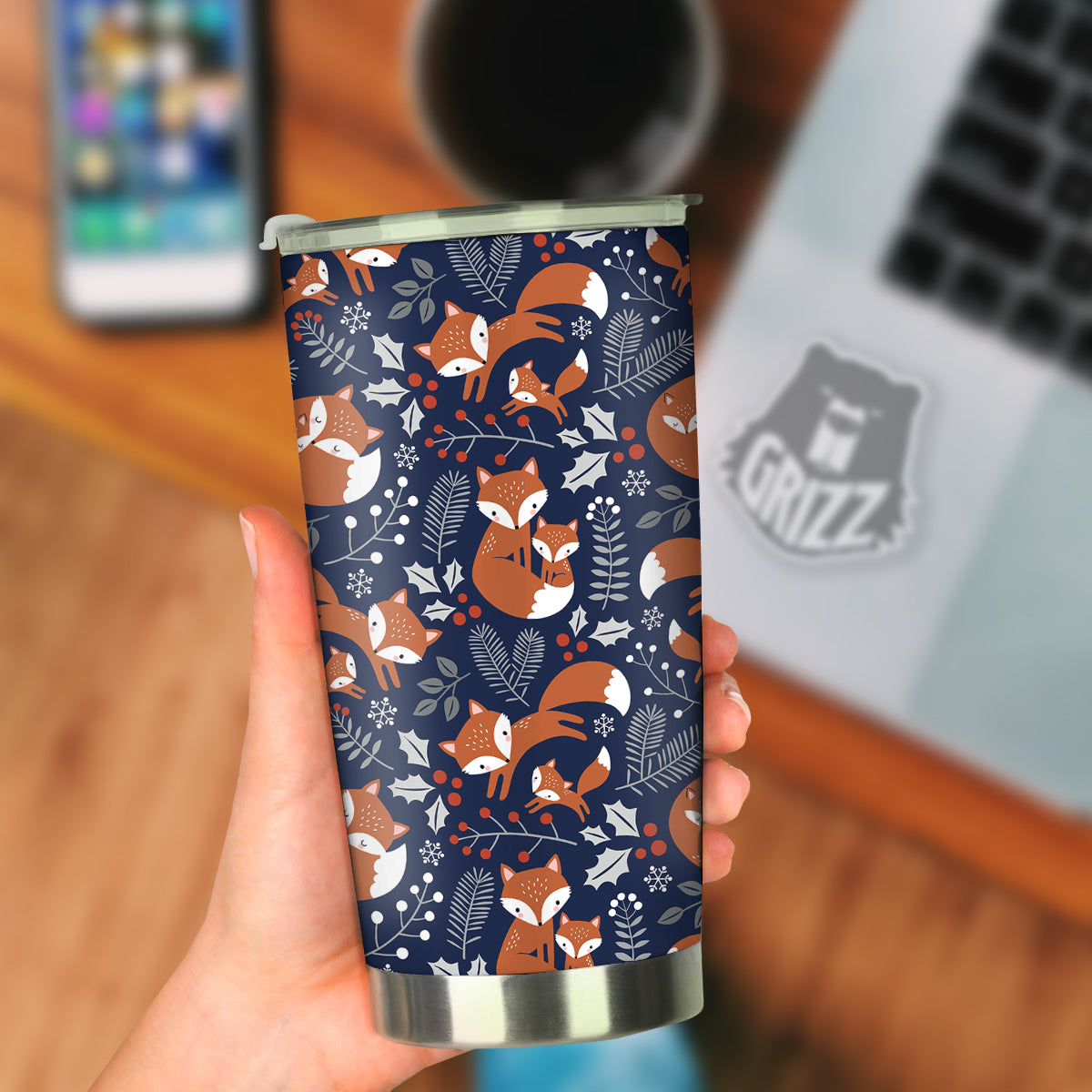 Fox Winter Print Pattern Tumbler-grizzshop