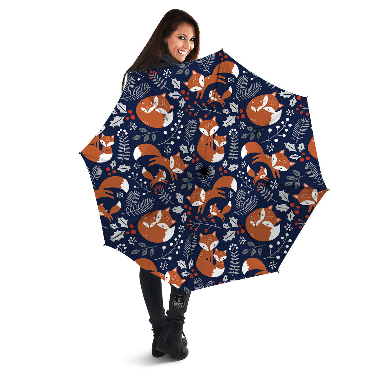 Fox Winter Print Pattern Umbrella-grizzshop