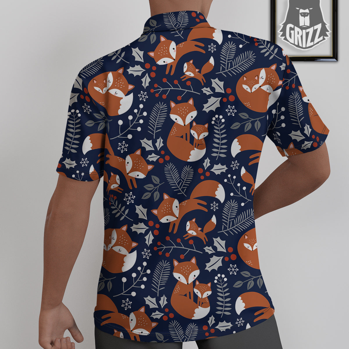 Fox Winter Print Pattern Untucked Shirts-grizzshop