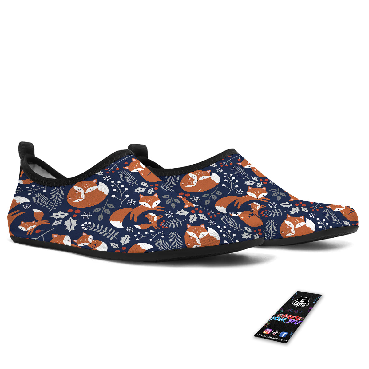Fox Winter Print Pattern Water Shoes-grizzshop