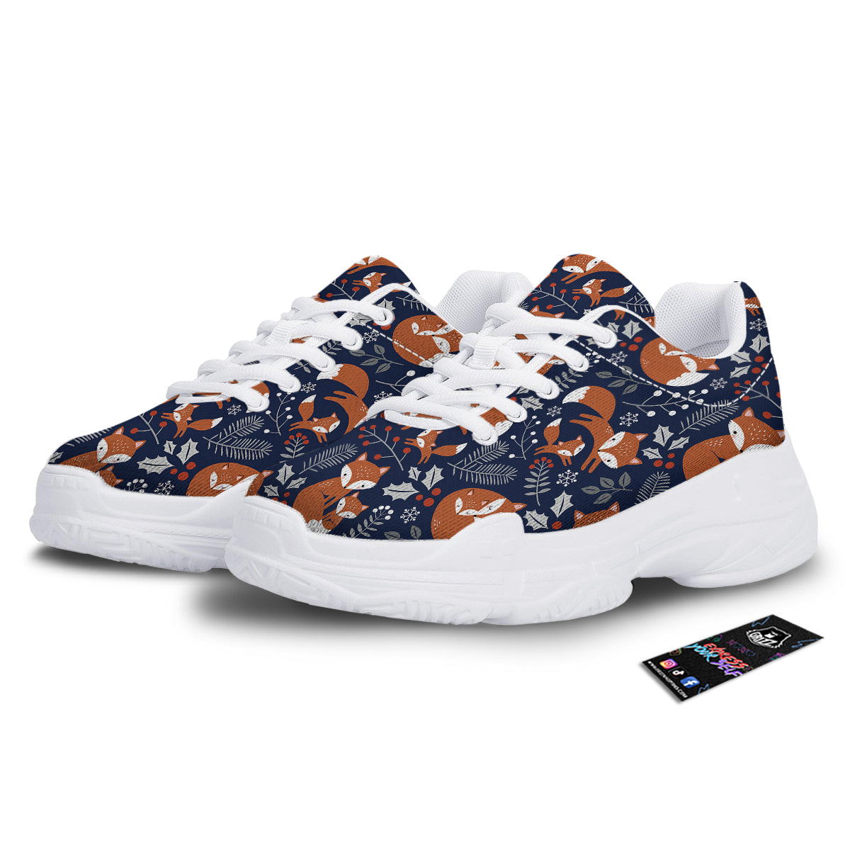 Fox Winter Print Pattern White Chunky Shoes-grizzshop