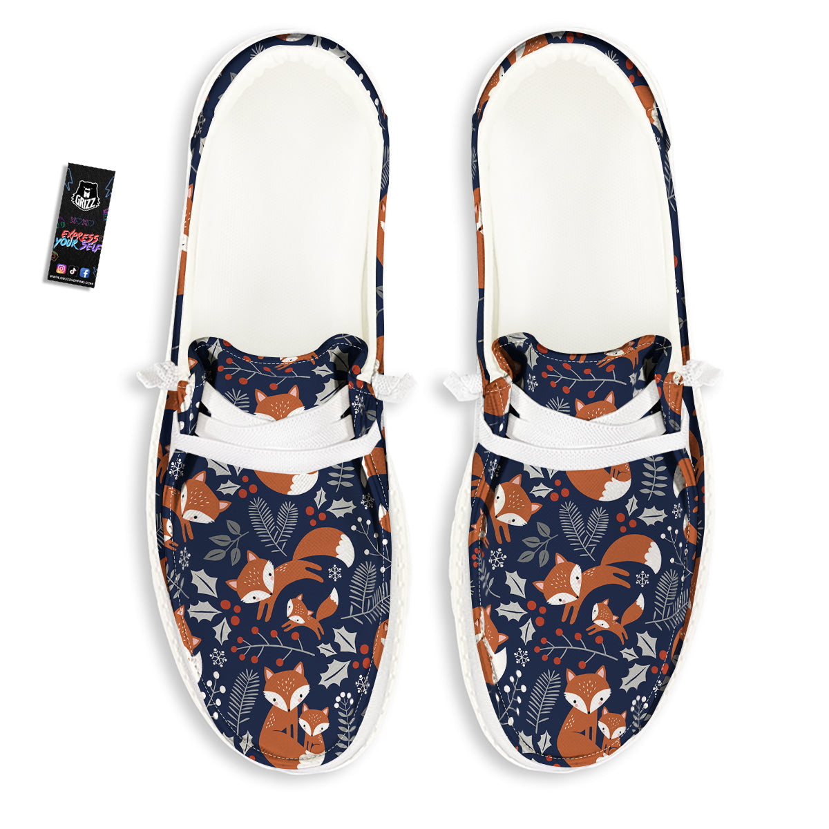 Fox Winter Print Pattern White Loafers-grizzshop