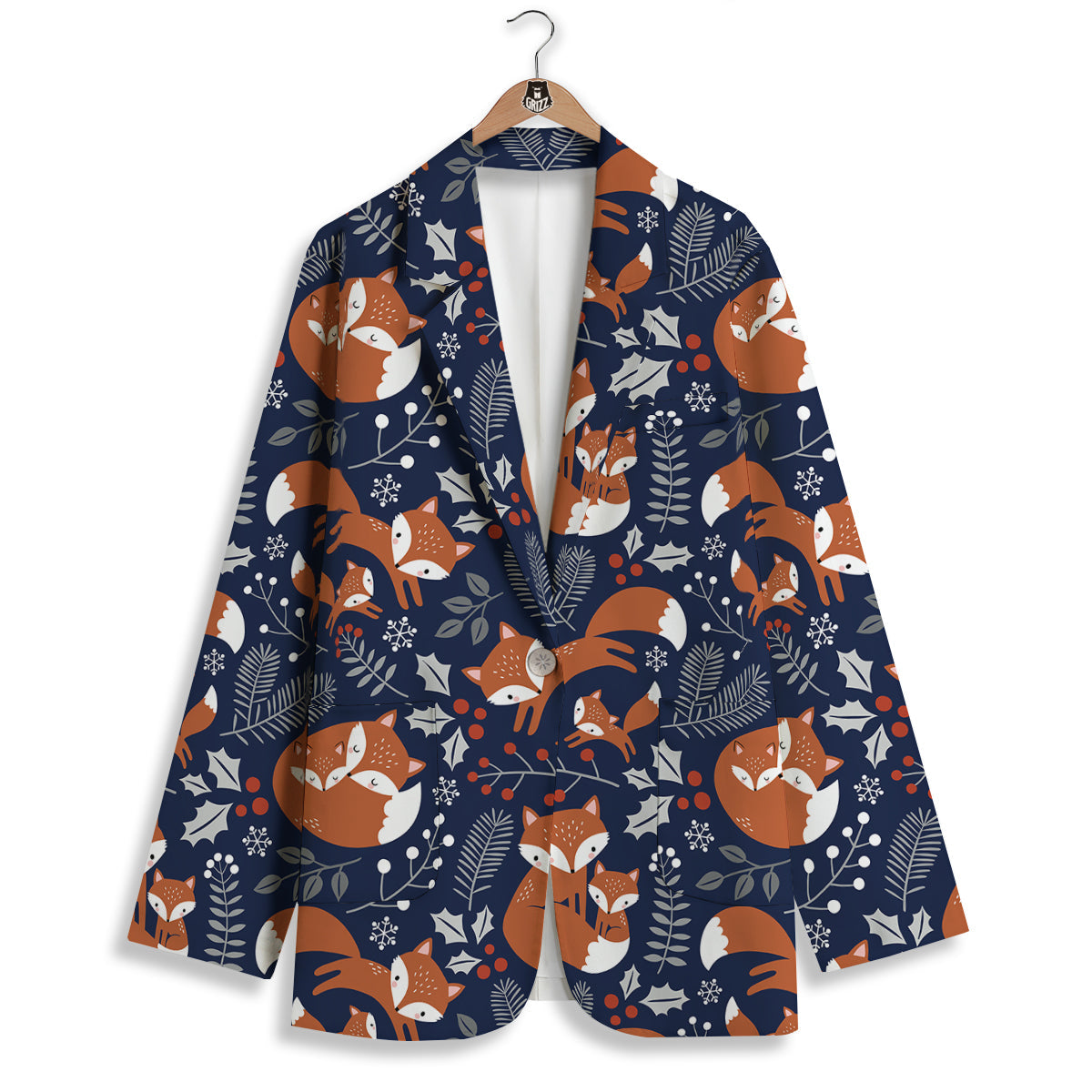 Fox Winter Print Pattern Women's Blazer-grizzshop