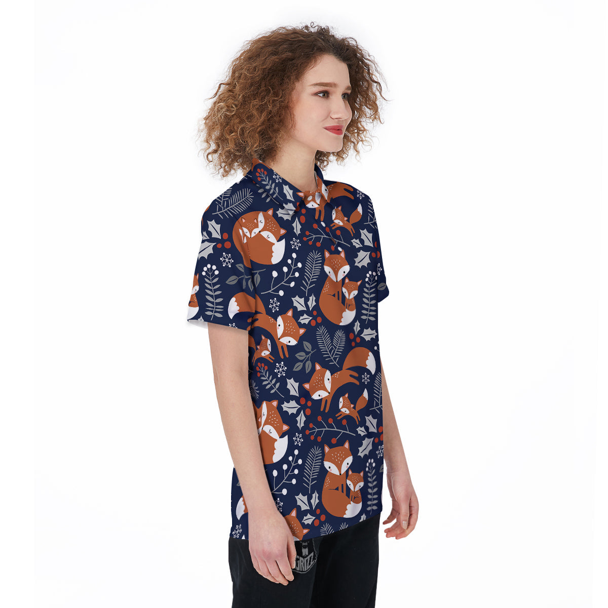 Fox Winter Print Pattern Women's Golf Shirts-grizzshop