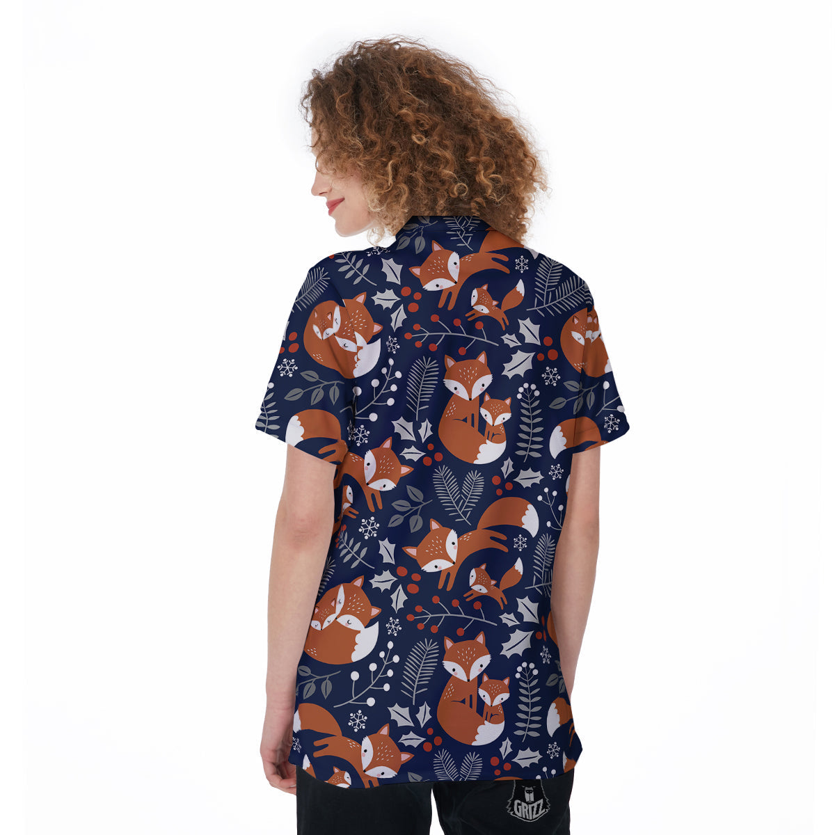 Fox Winter Print Pattern Women's Golf Shirts-grizzshop