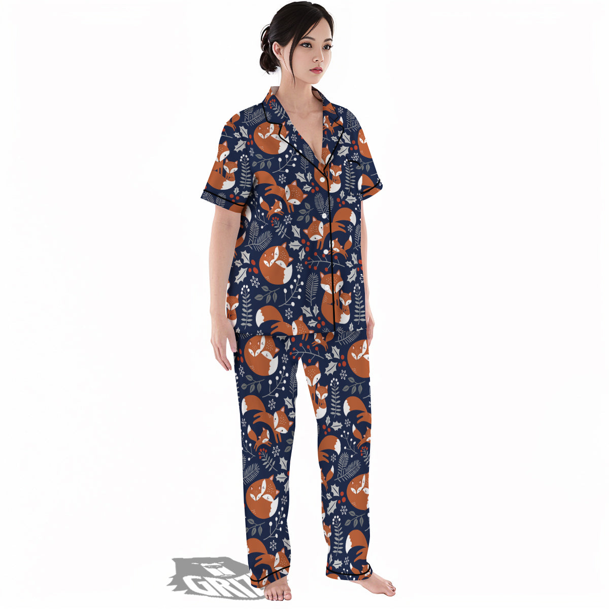 Fox Winter Print Pattern Women's Pajamas Set-grizzshop