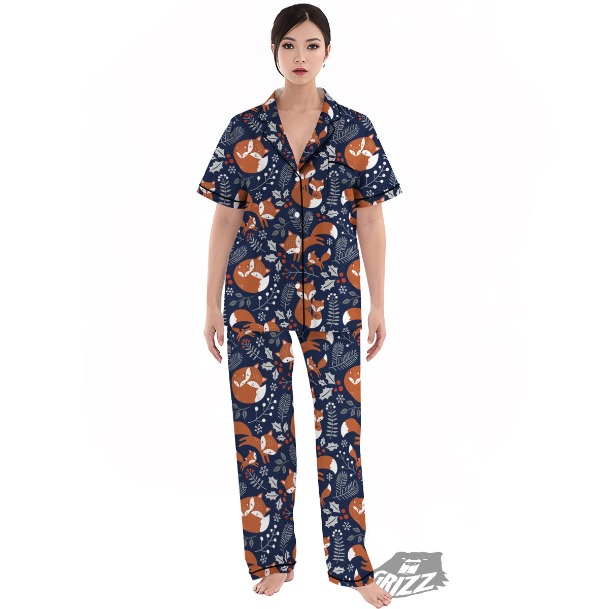 Fox Winter Print Pattern Women's Pajamas Set-grizzshop