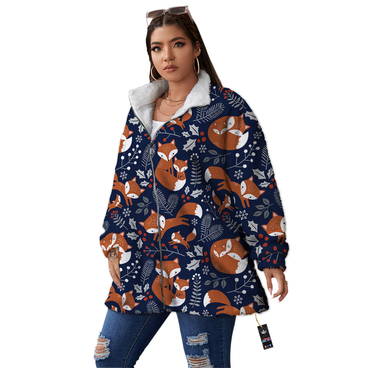 Fox Winter Print Pattern Women's Sherpa Jacket-grizzshop
