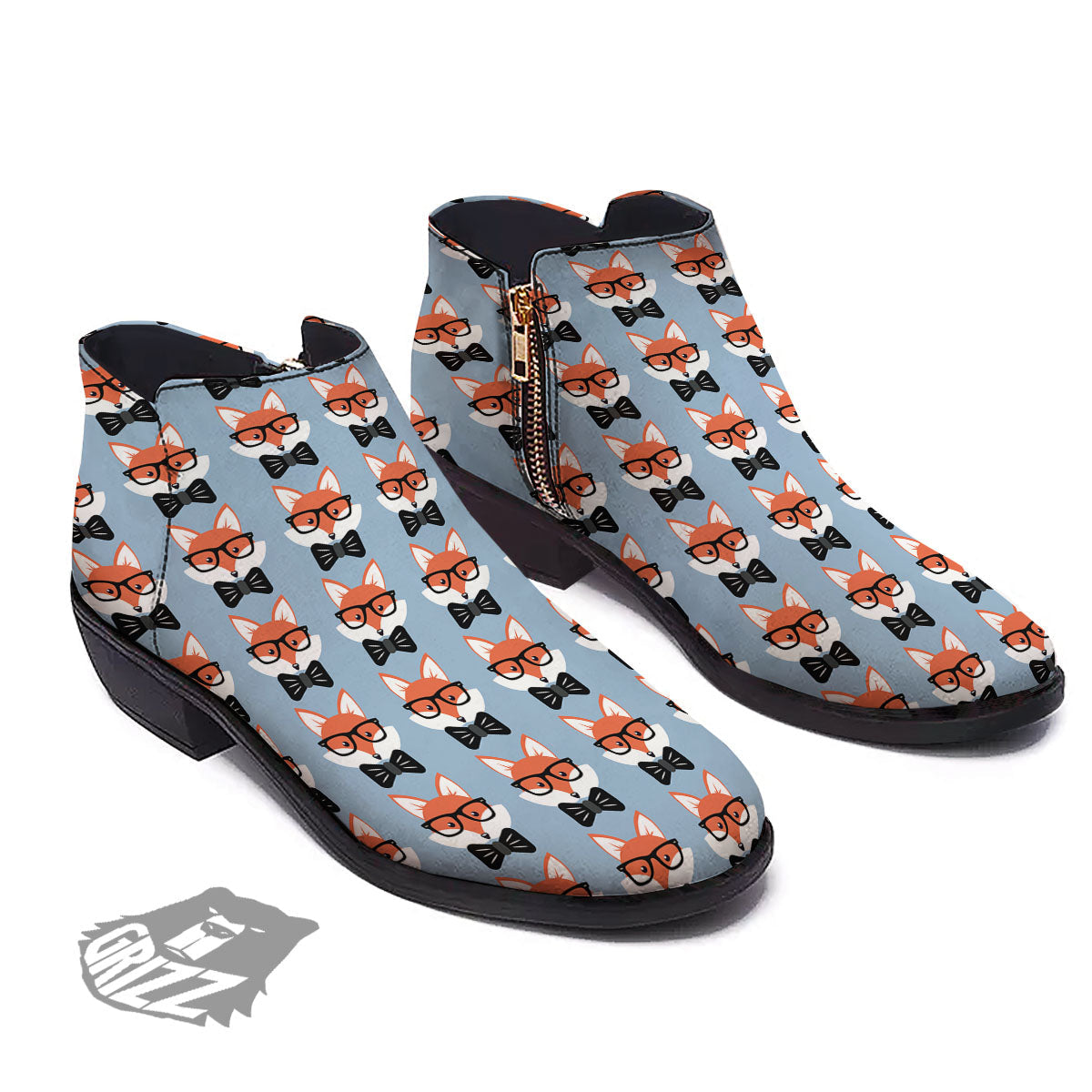 Fox With Glasses Print Pattern Ankle Boots-grizzshop