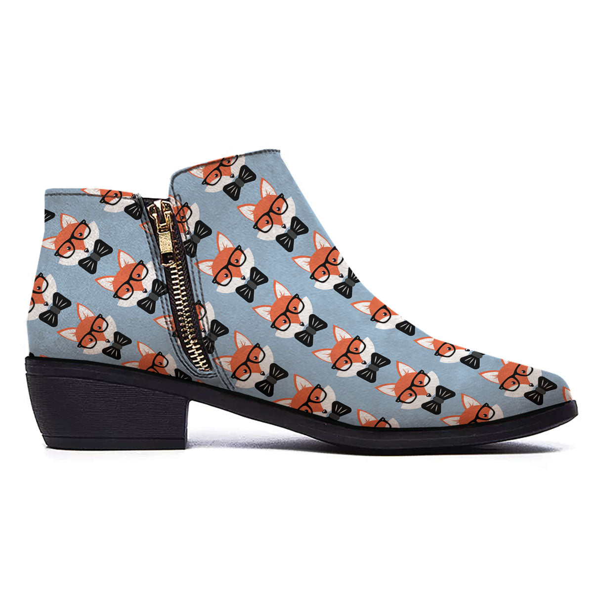 Fox With Glasses Print Pattern Ankle Boots-grizzshop