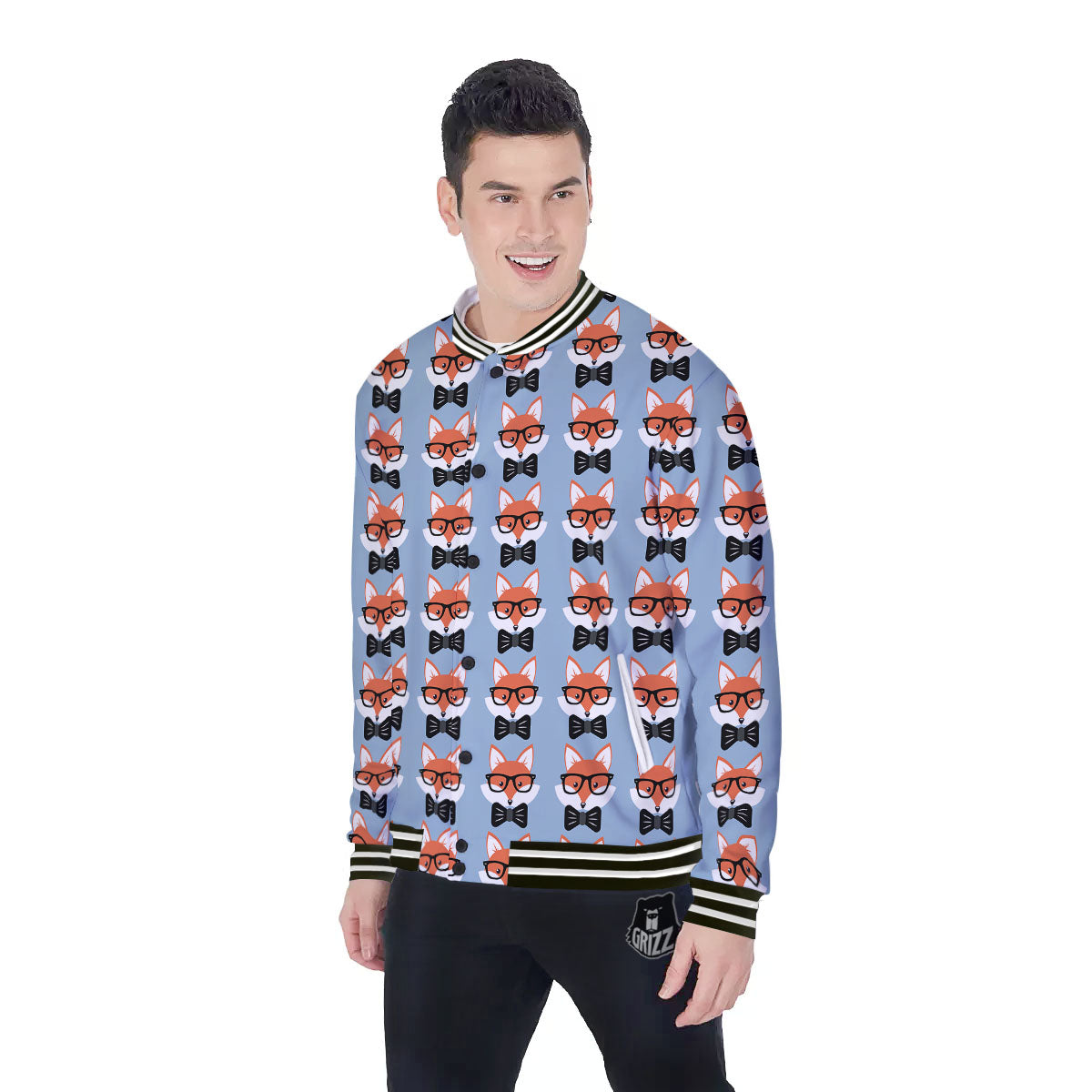Fox With Glasses Print Pattern Baseball Jacket-grizzshop