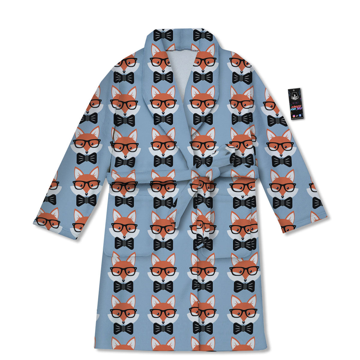 Fox With Glasses Print Pattern Bathrobe-grizzshop