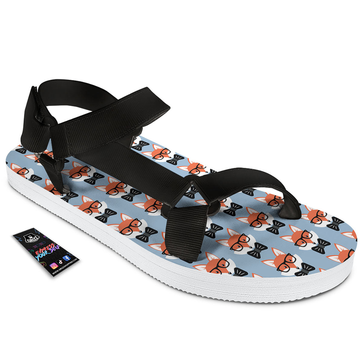 Fox With Glasses Print Pattern Black Open Toe Sandals-grizzshop