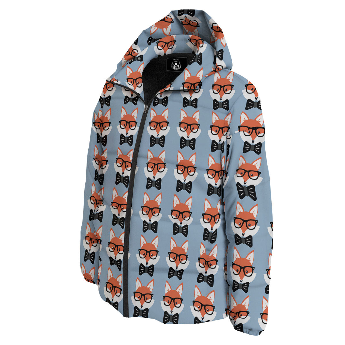 Fox With Glasses Print Pattern Down Jacket-grizzshop
