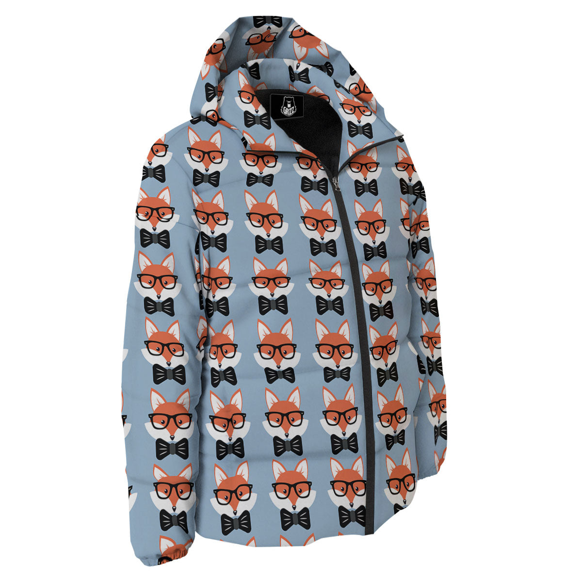 Fox With Glasses Print Pattern Down Jacket-grizzshop