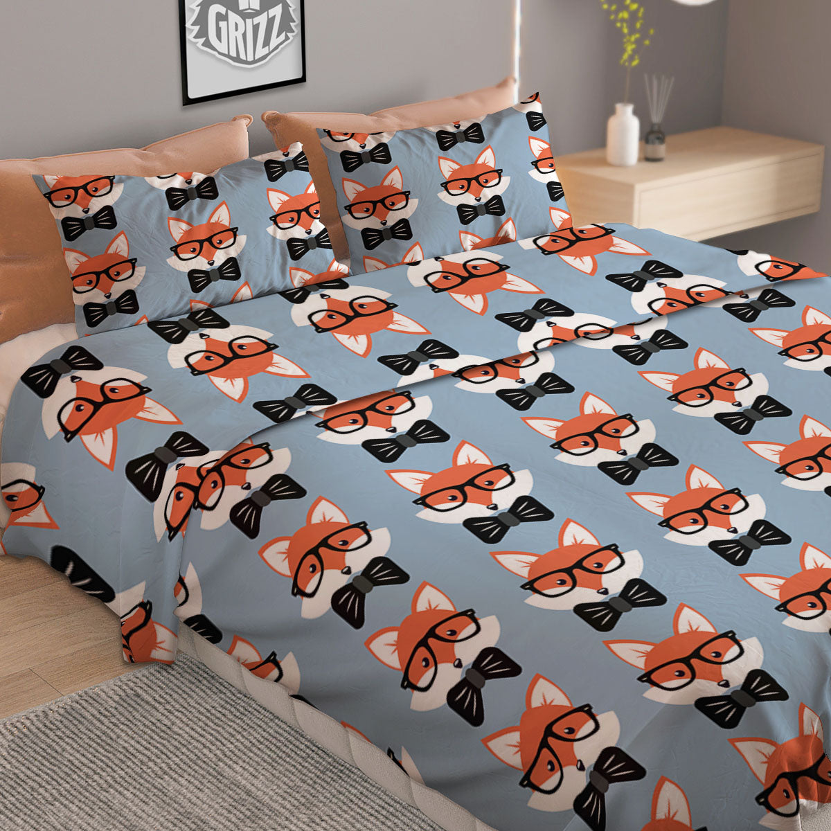 Fox With Glasses Print Pattern Duvet Cover Bedding Set