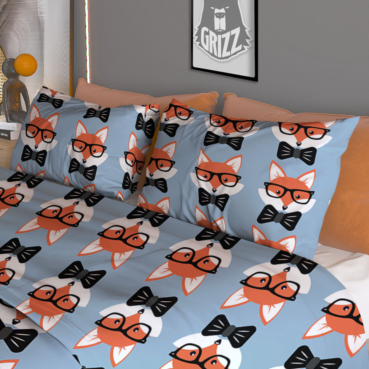 Fox With Glasses Print Pattern Duvet Cover Bedding Set