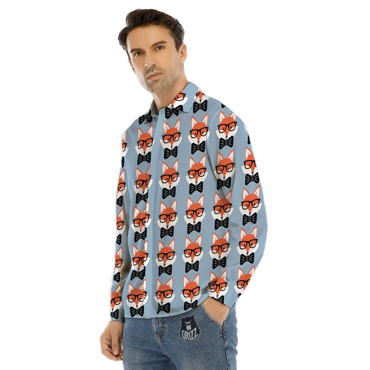 Fox With Glasses Print Pattern Men's Dress Shirts-grizzshop