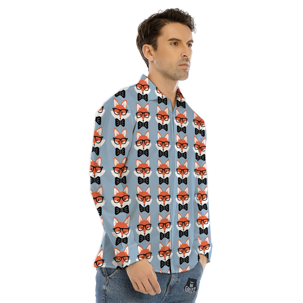Fox With Glasses Print Pattern Men's Dress Shirts-grizzshop