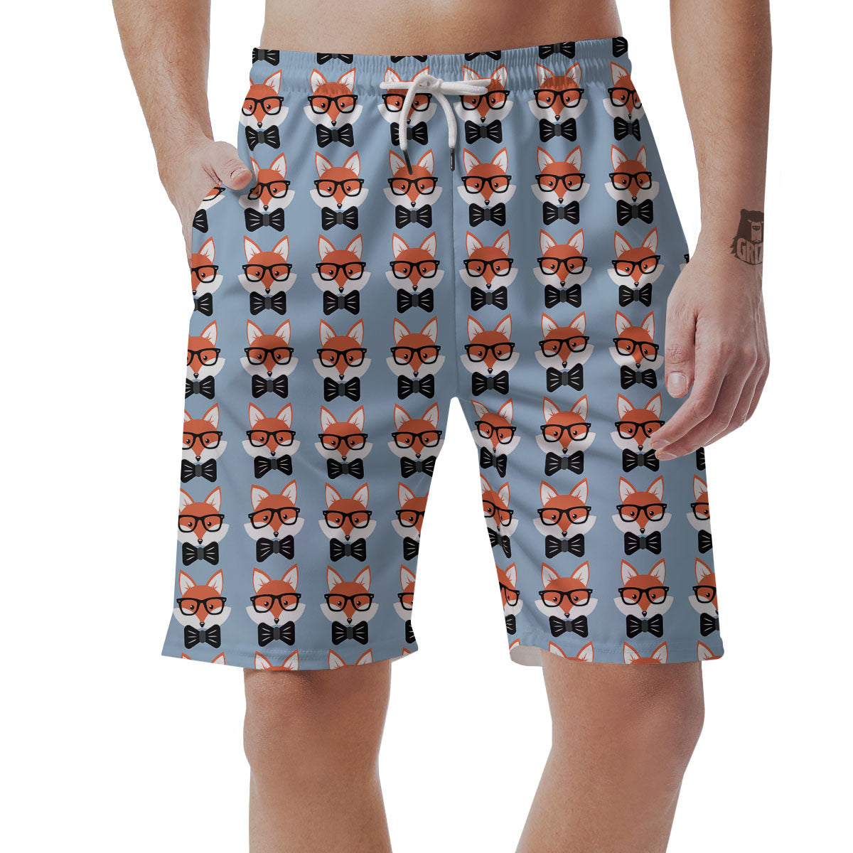 Fox With Glasses Print Pattern Men's Shorts-grizzshop