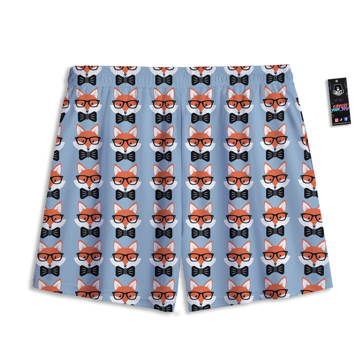 Fox With Glasses Print Pattern Mesh Shorts