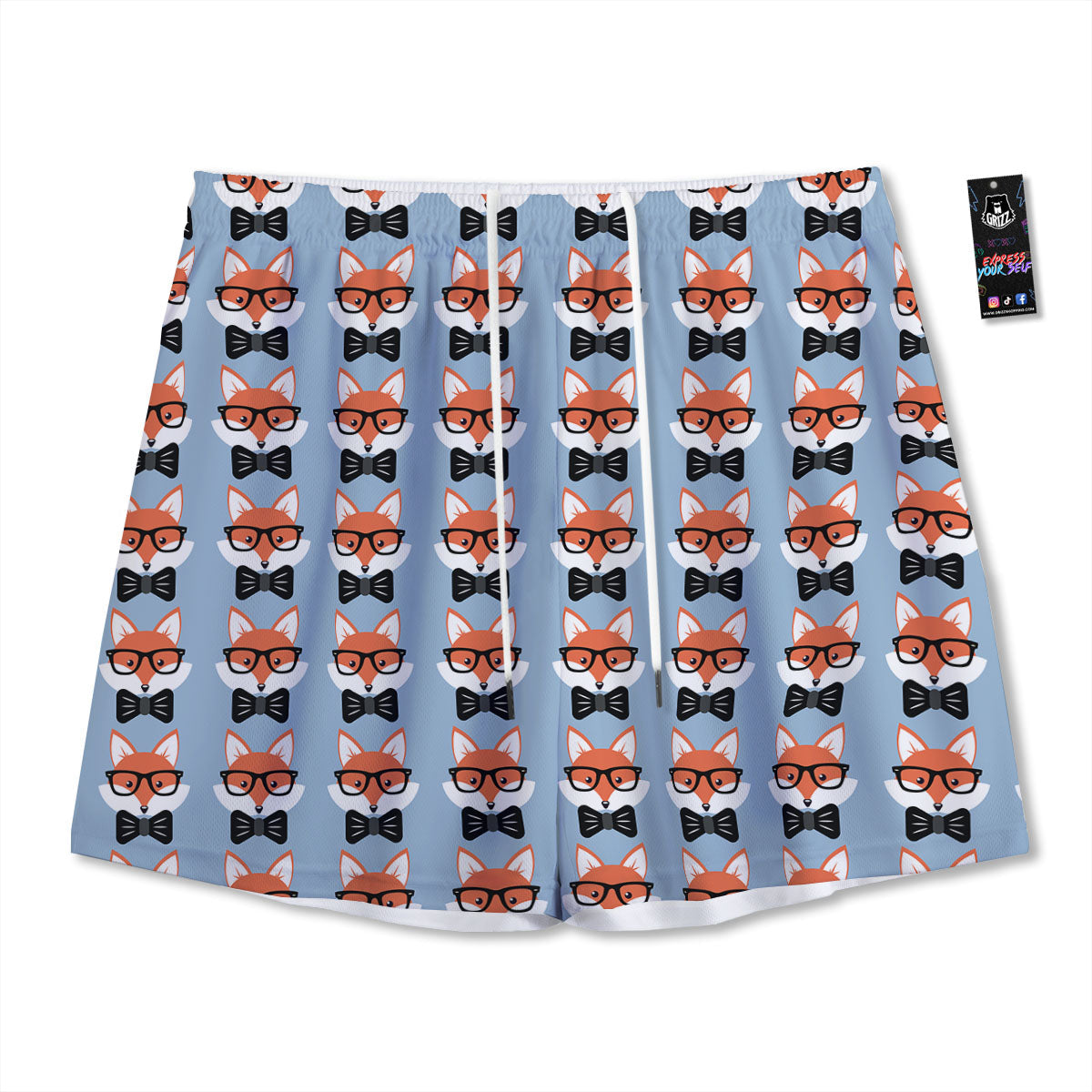 Fox With Glasses Print Pattern Mesh Shorts