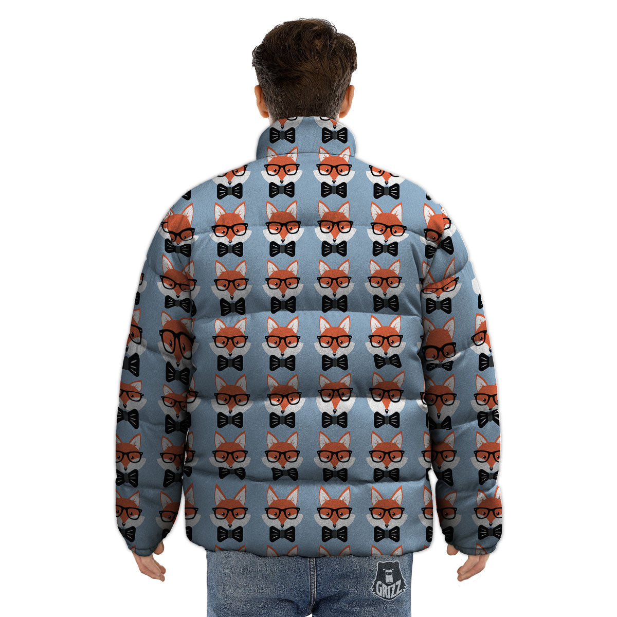 Fox With Glasses Print Pattern Puffer Jacket-grizzshop
