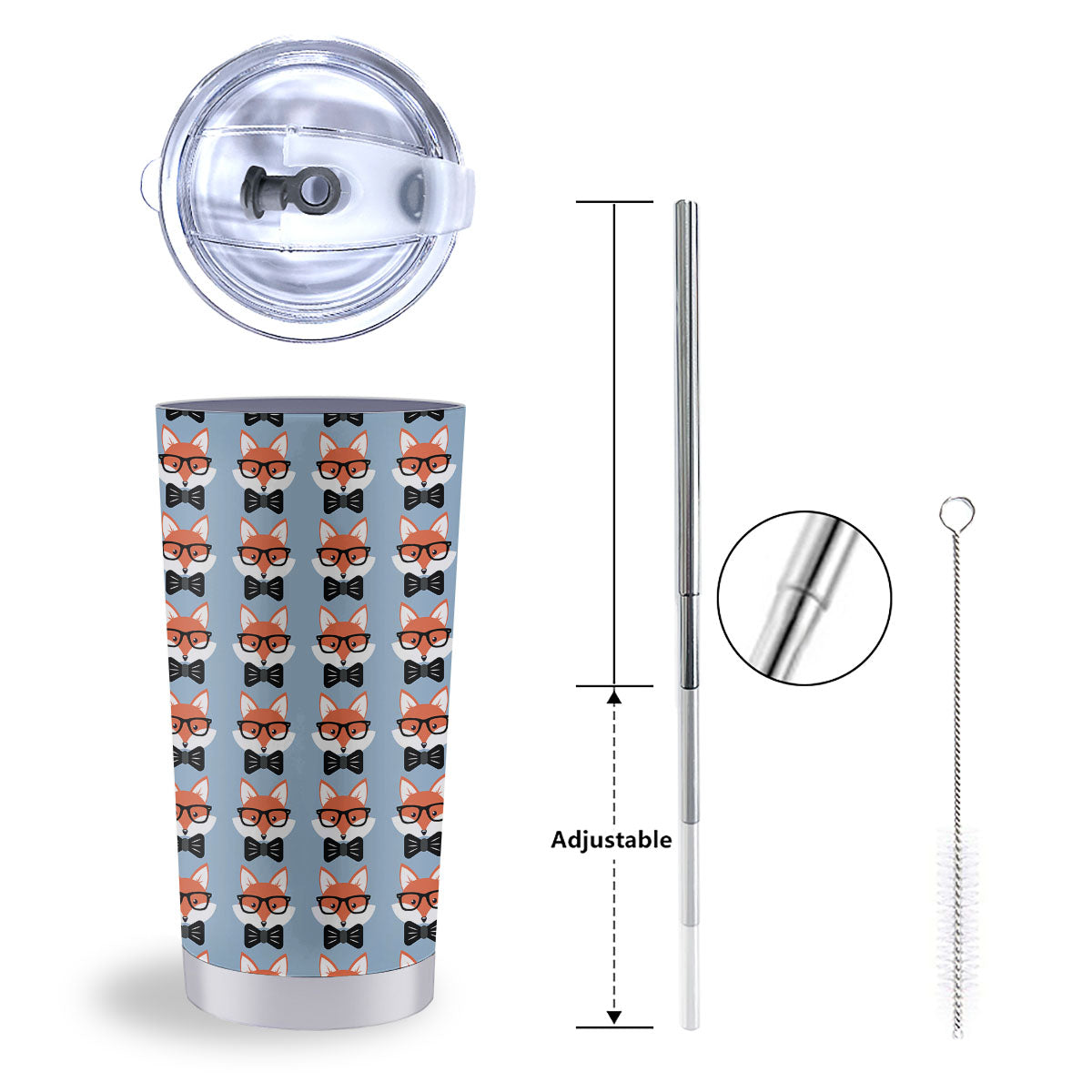 Fox With Glasses Print Pattern Tumbler-grizzshop