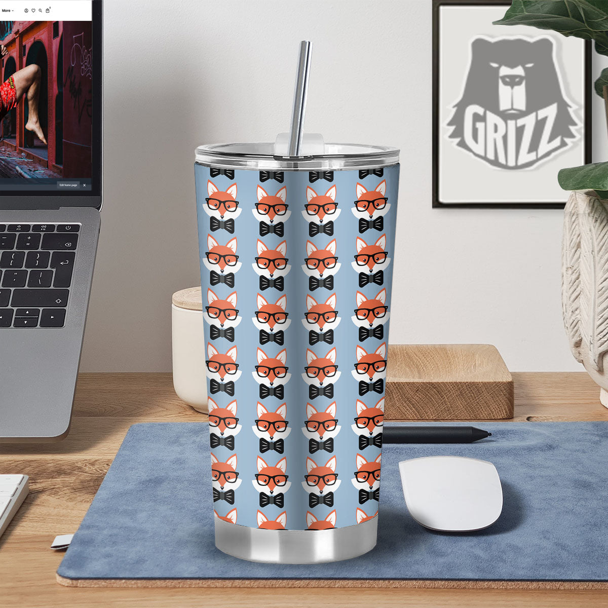Fox With Glasses Print Pattern Tumbler-grizzshop