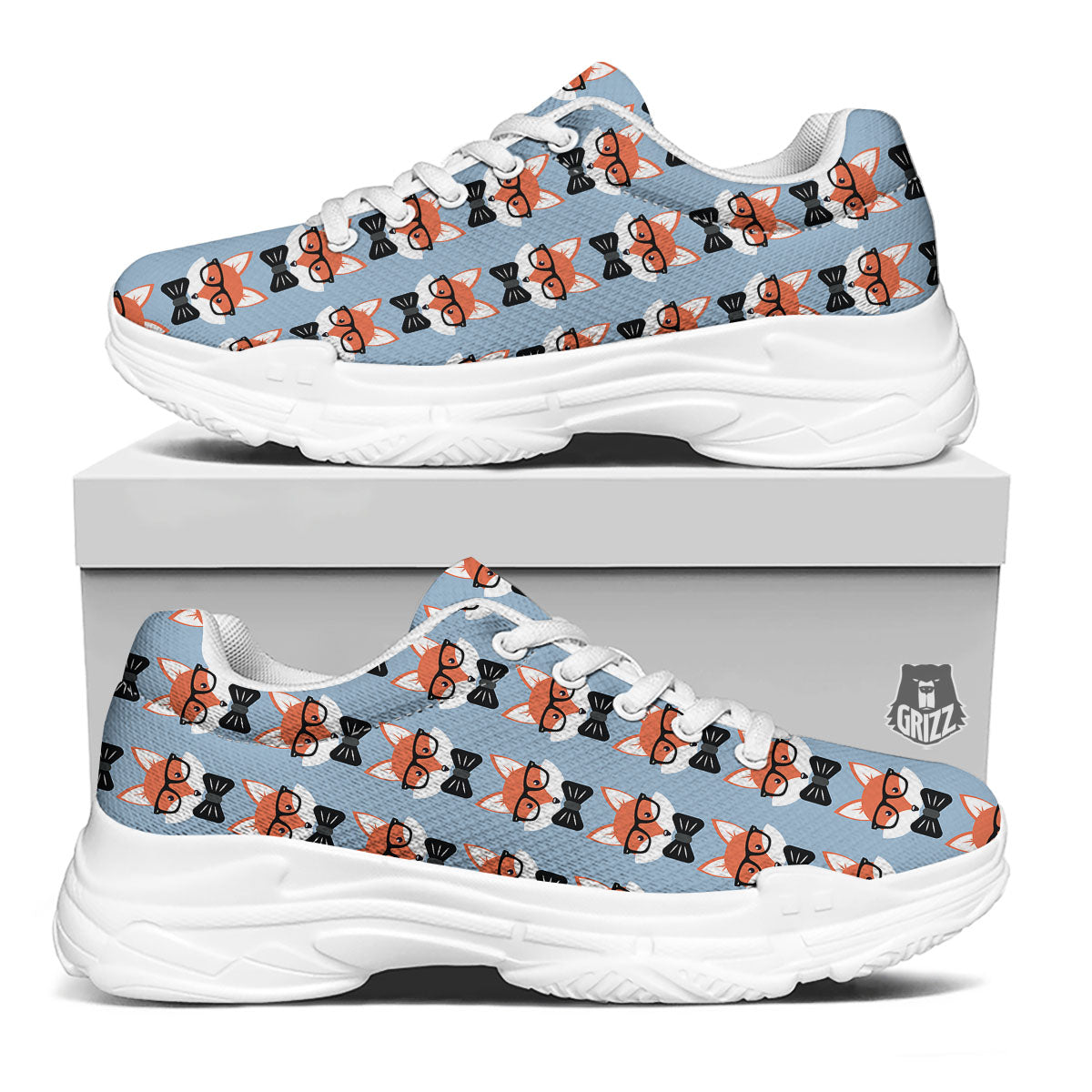 Fox With Glasses Print Pattern White Chunky Shoes-grizzshop
