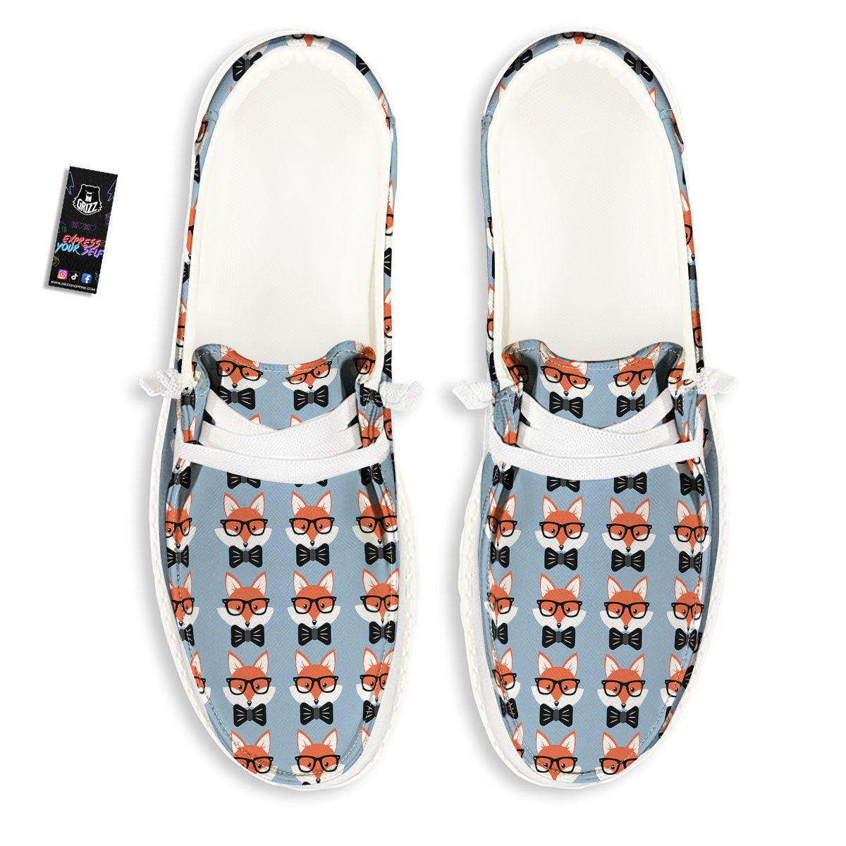 Fox With Glasses Print Pattern White Loafers-grizzshop