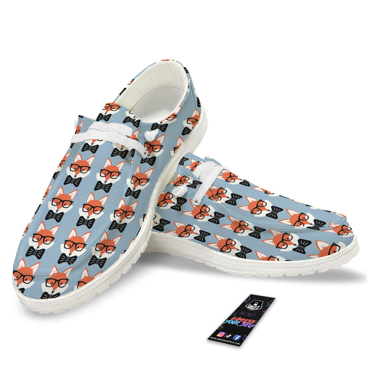 Fox With Glasses Print Pattern White Loafers-grizzshop