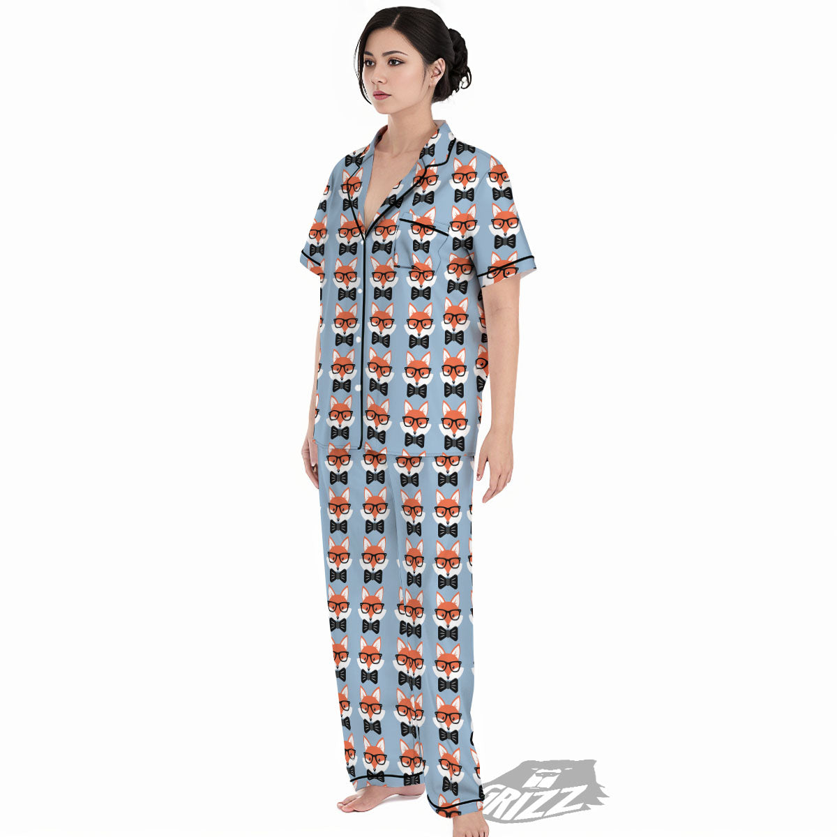 Fox With Glasses Print Pattern Women's Pajamas Set-grizzshop