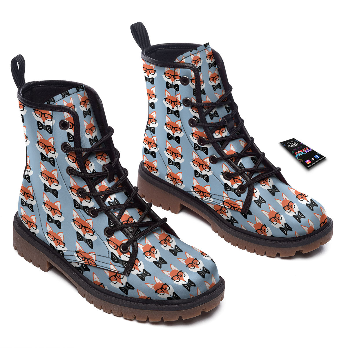 Fox With Glasses Print Pattern Work Boots-grizzshop