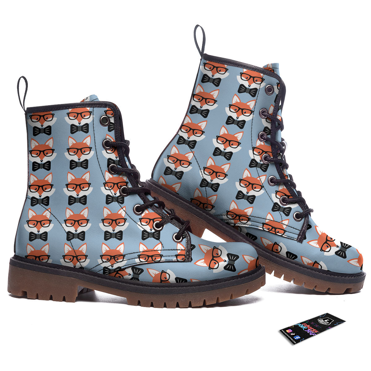 Fox With Glasses Print Pattern Work Boots-grizzshop