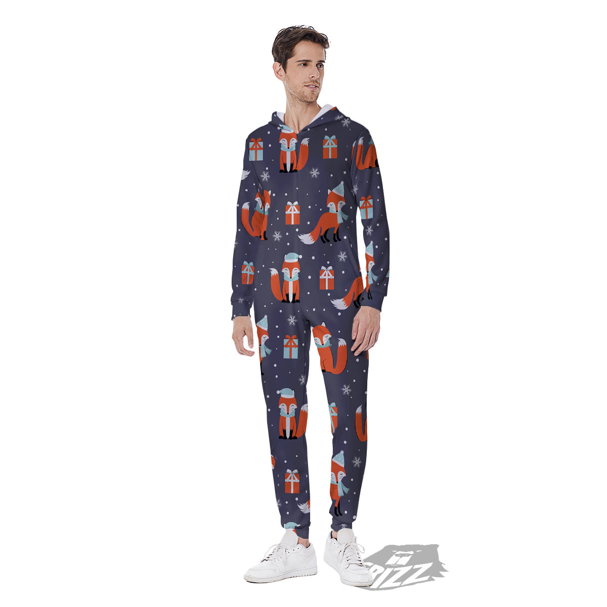 Fox Christmas Print Pattern Men's Jumpsuit-grizzshop