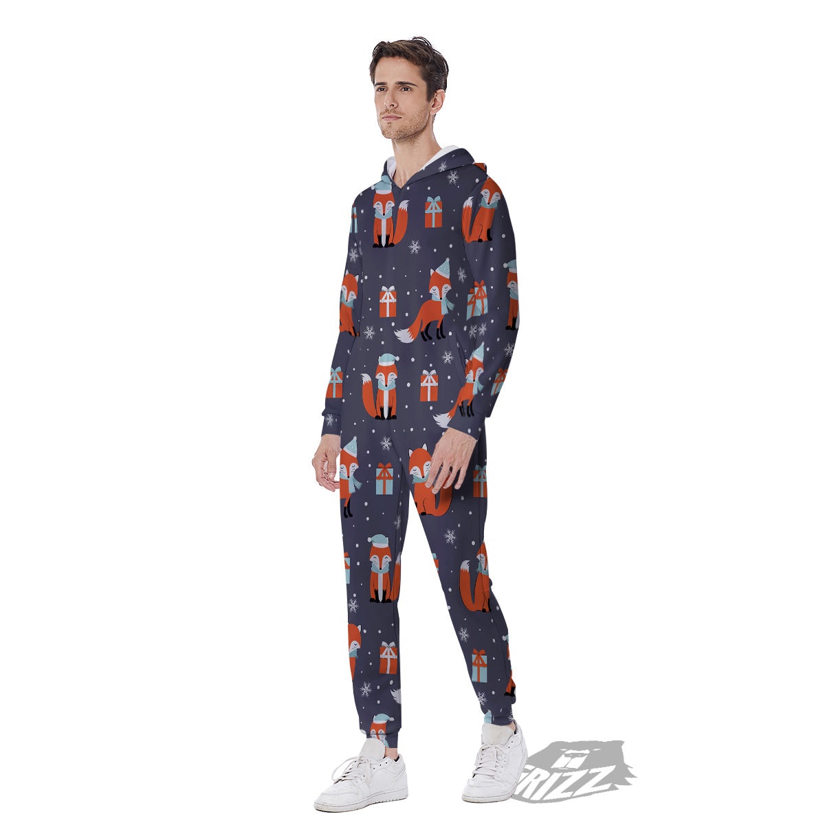 Fox Christmas Print Pattern Men's Jumpsuit-grizzshop