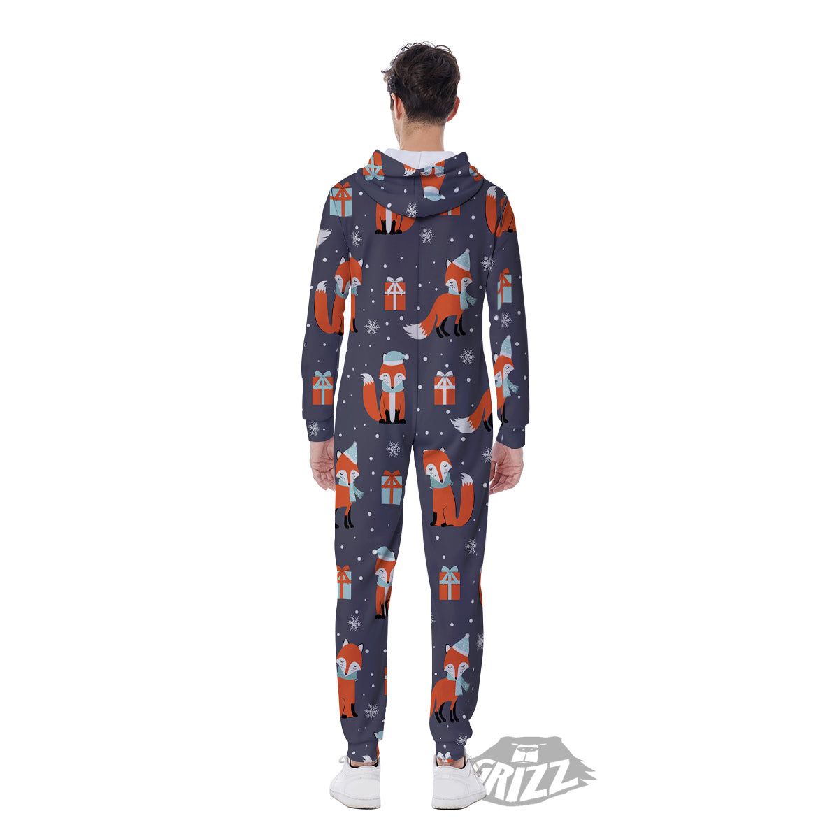 Fox Christmas Print Pattern Men's Jumpsuit-grizzshop