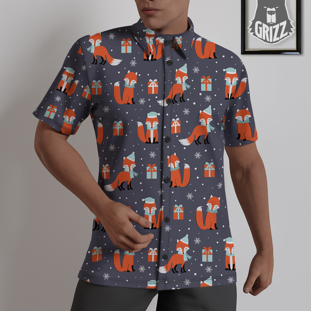 Fox Christmas Print Pattern Untucked Shirts-grizzshop