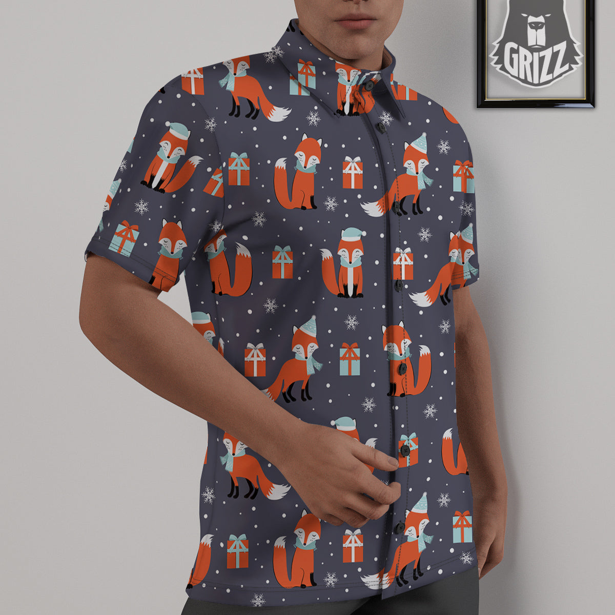 Fox Christmas Print Pattern Untucked Shirts-grizzshop